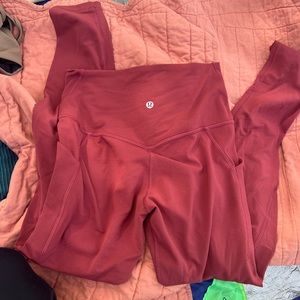Maroon Lululemon 28” Wunder Under Leggings with Pockets